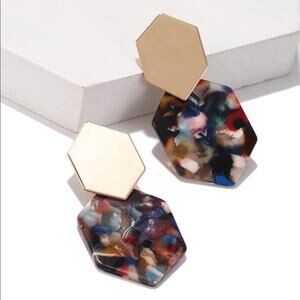 Francesca's Hexagon Marbled Drop Stud Earrings